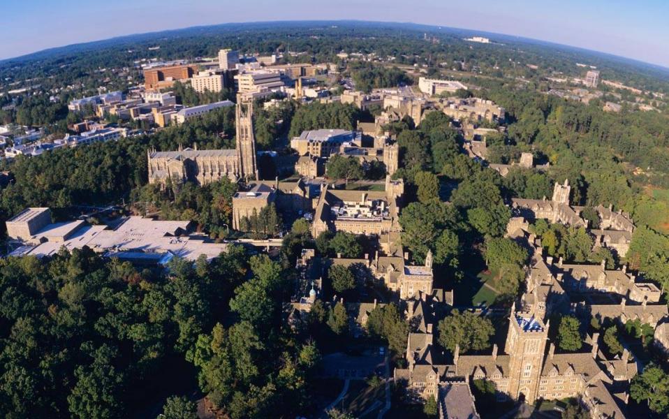 aerial photo of Duke campus