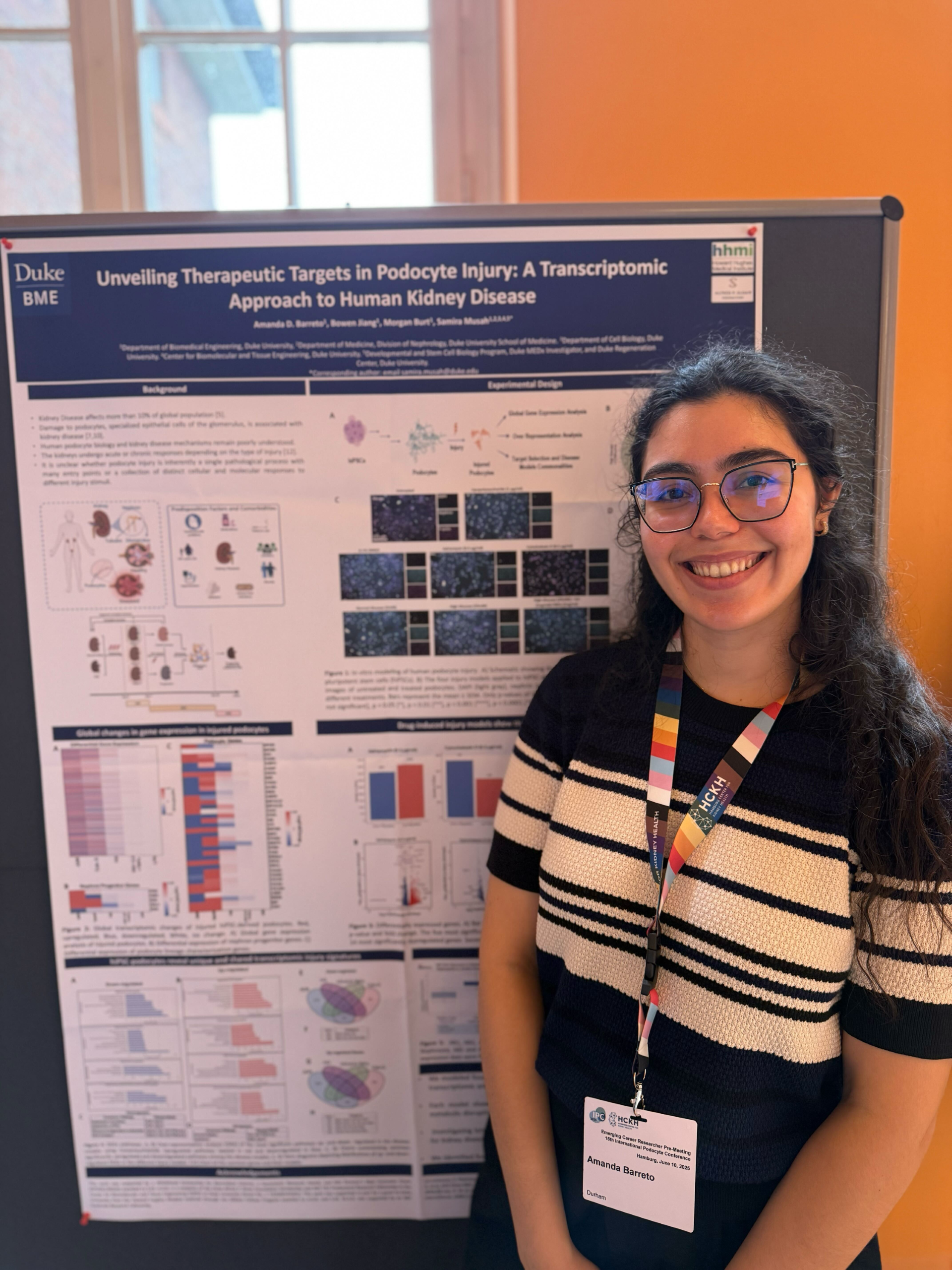 Amanda Barreto, graduate student from the Musah Lab, presents an award winning poster at the 2025 International Podocyte Conference in Hamburg, Germany